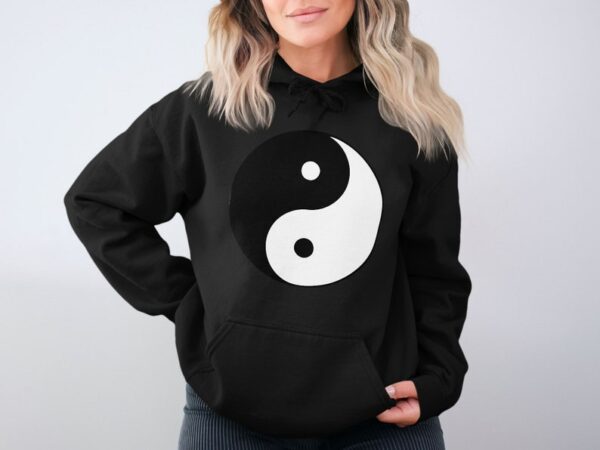 Yin Yang Hoodie, Unisex Zen Symbol Hoodie, Casual Streetwear, Spiritual Hoodie, Comfortable Graphic Hoodie, Black and White Design - Image 2