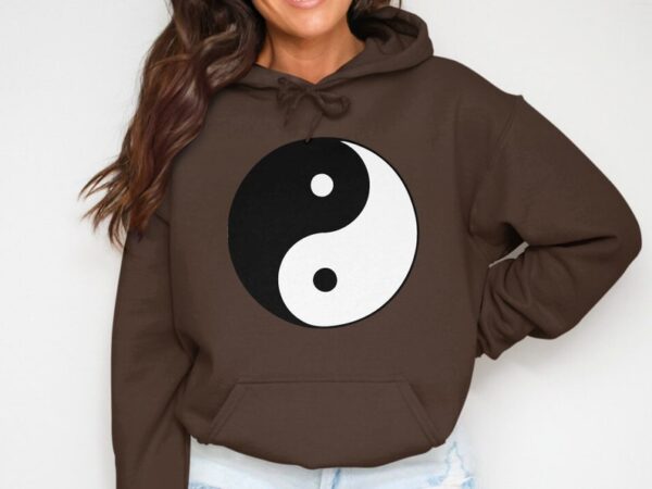 Yin Yang Hoodie, Unisex Zen Symbol Hoodie, Casual Streetwear, Spiritual Hoodie, Comfortable Graphic Hoodie, Black and White Design - Image 6