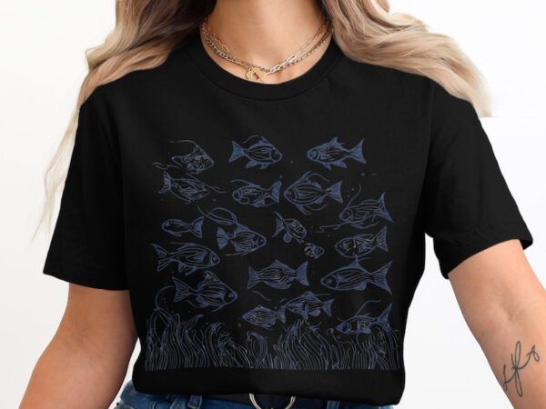 Aquarium Fish Art T-Shirt, Detailed Fish Illustrations Tee, Unique Graphic Fish Shirt, Oceanic Fish Design, Casual Wear, Multi Product - Image 2