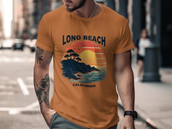 Long Beach California T-Shirt, Sunset Beach Graphic Tee, Coastal Summer Shirt, Retro Ocean Print, Beach Lover Gift, Vacation Clothing